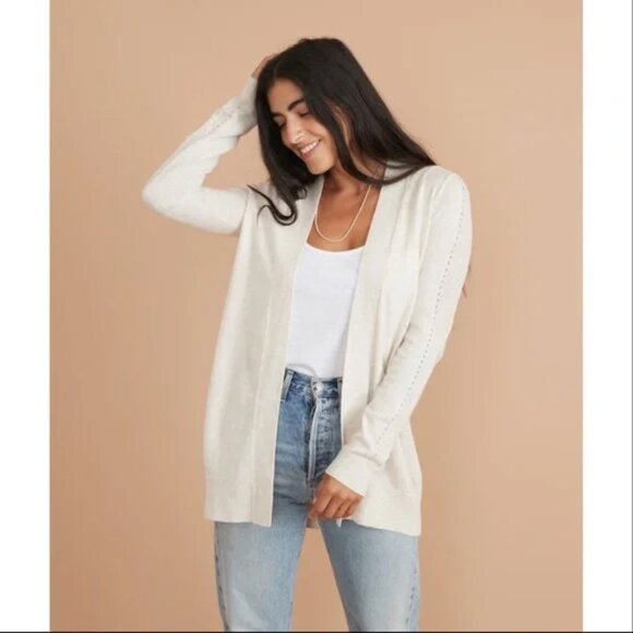 Marine Layer Oatmeal Mae Cardigan Wool Cashmere Blend - Picture 2 of 15